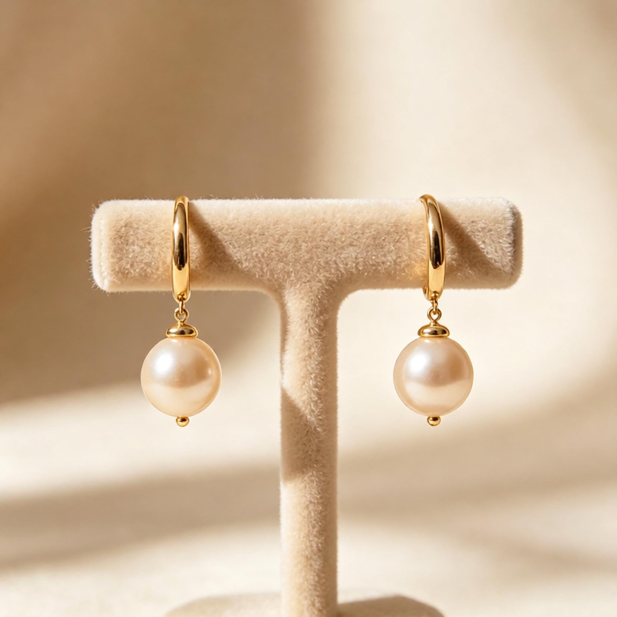 Pearl Drop Sand Gold Earrings