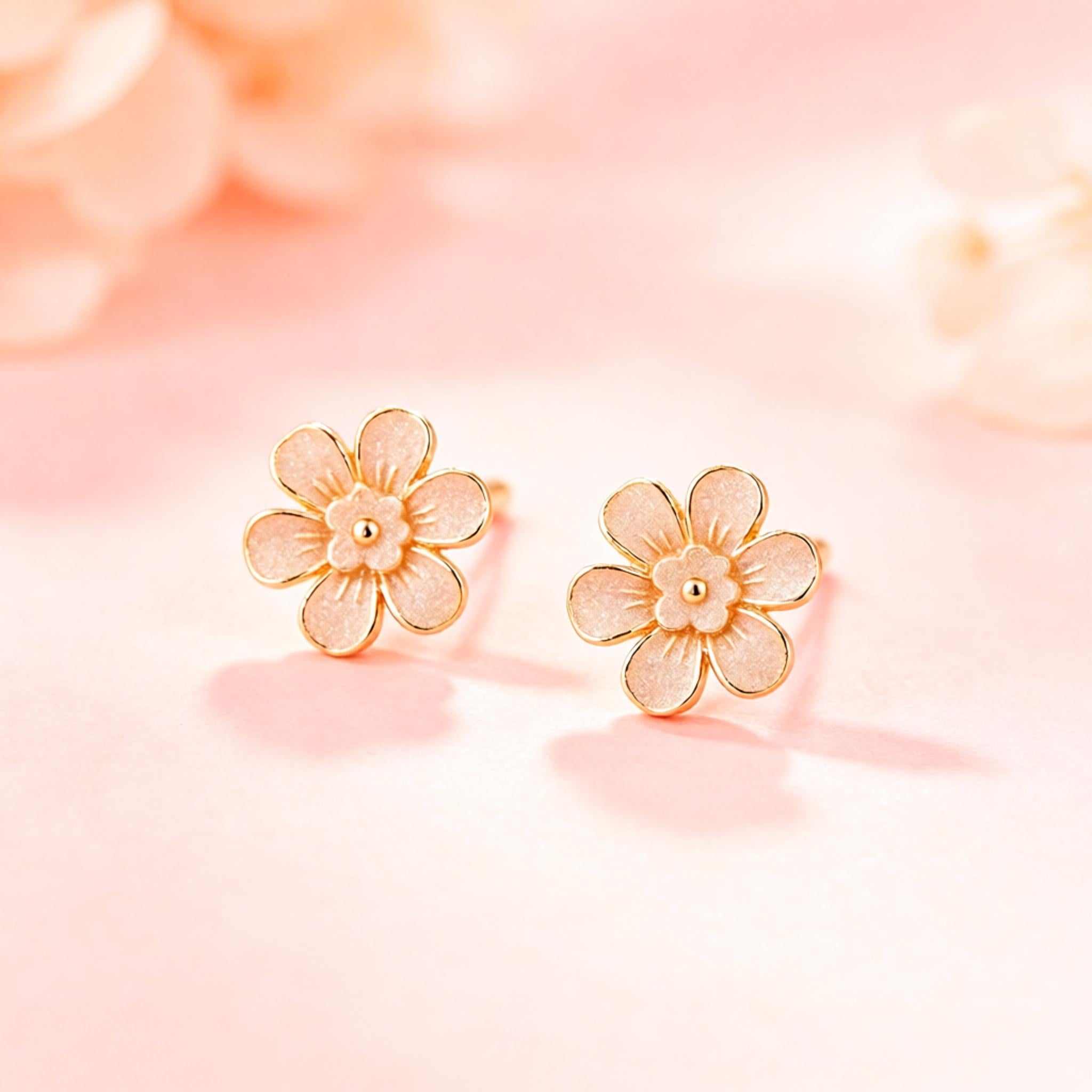 Floral Stud Sand Gold Earrings