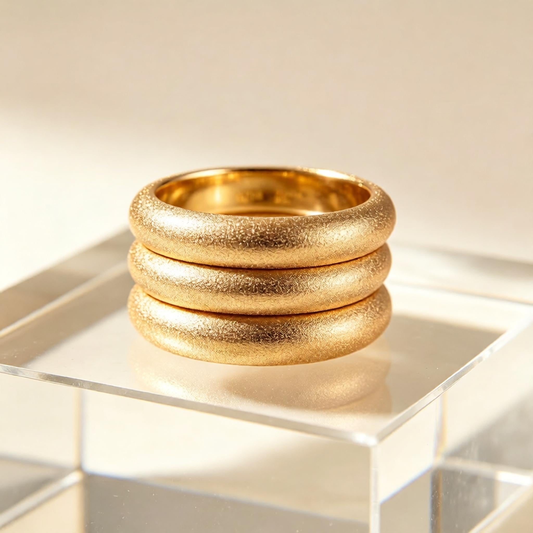 Dome Ring Stack in Sand Gold